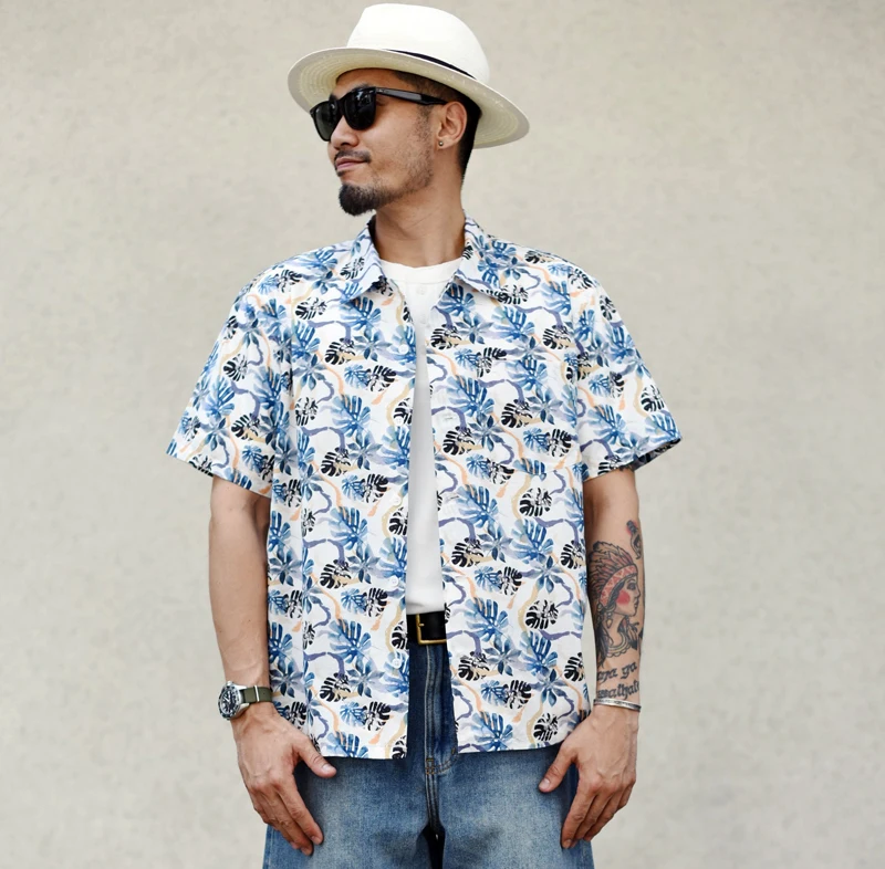 Sauce Zhan Aloha Shirt Hawaiian Shirt Men Summer Short Sleeve Cusual Shirt Sunshine Beach Streetwear foliage printf Loose Fit