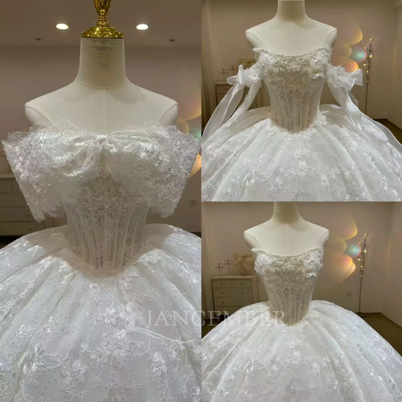 Personalizzato Nuovo Lusso Organza Abito da ballo da sposa Abito da sposa Lace Up Corte Grande strascico Plus Size Made Personalizzato فسات przvalle