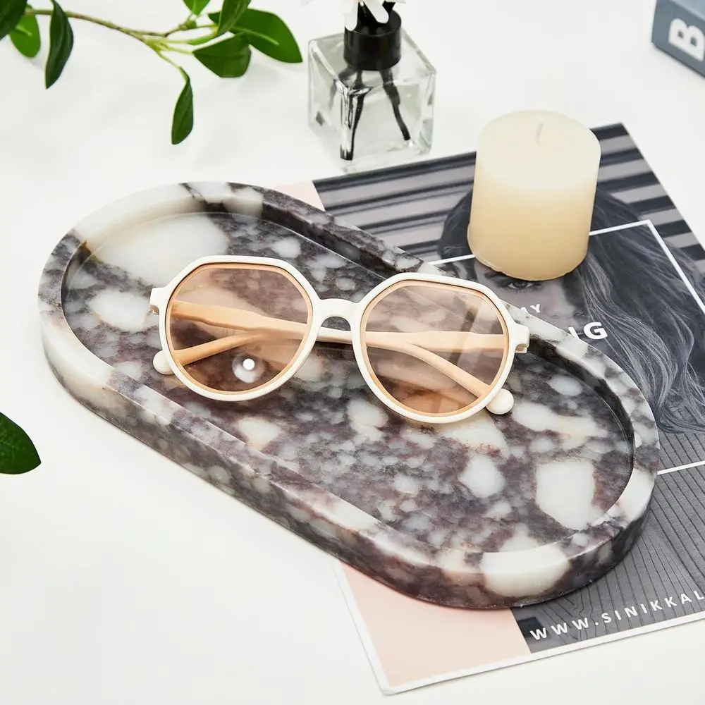 

Natural Luxury Calaccata Viola Marble Tray or Bathroom Countertop, 10.2" Vanity Tray Oval Deorative Tray, Countertop Organizer