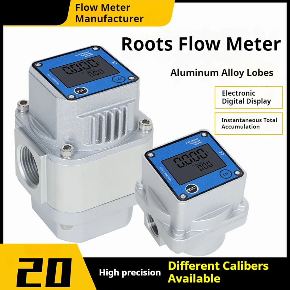 High Accuracy Digital Roots Gas Flow Meter LCD Display Instantaneous Flow DN15 DN25 For LPG Natural Gas Compressed Gas