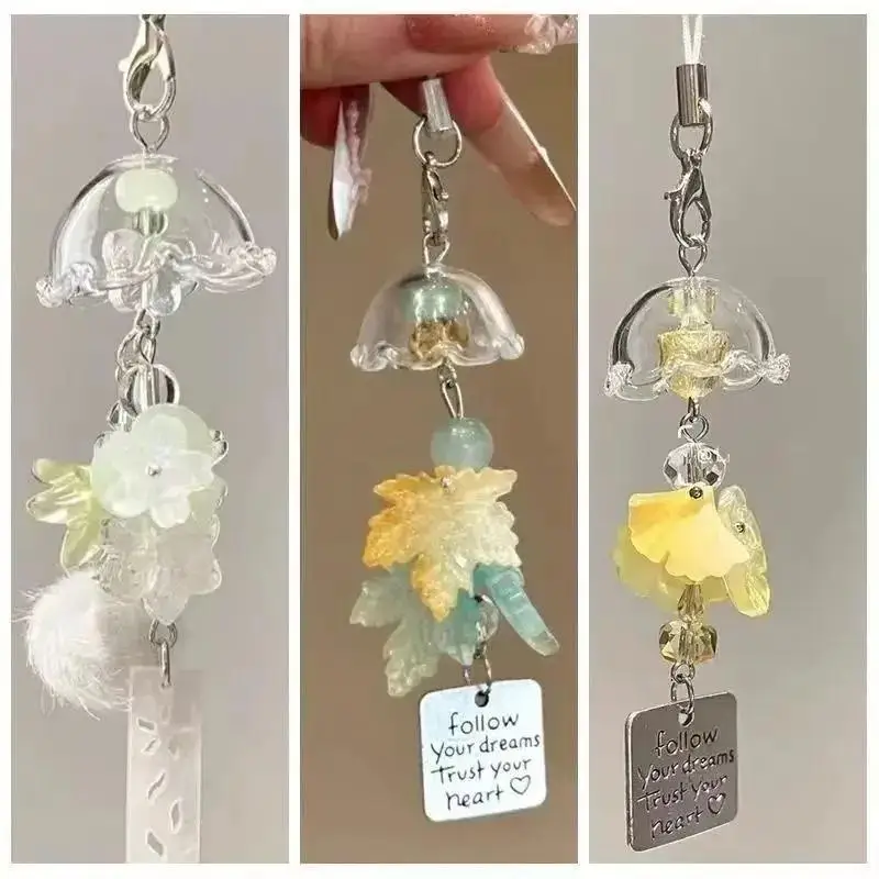 1 Stück transparente Quallenblume Ginkgo Hängeanhänger Windspiel Bastelartikel mit inspirierendem Anhänger für Handy- und Rucksackdekoration – Detail 7