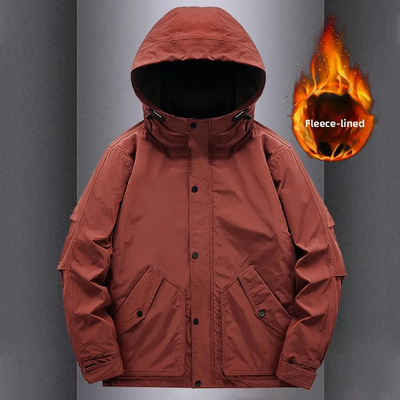 

Мужская утепленная куртка на флисовой подкладке для активного отдыха, осенне-зимняя, свободного кроя, универсальная, ветрозащитная, из полиэстера, с длинными рукавами