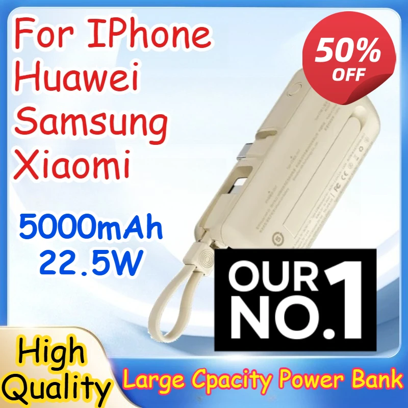

Mini Wired Power Bank for IPhone Huawei Samsung Xiaomi with Built-in Cable Portable Mobile External Battery Fast Charger