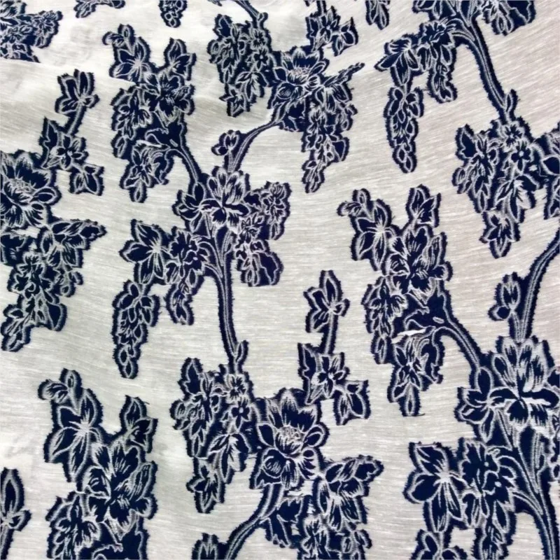 Cut flower jacquard fabric semi-transparent linen blend fringed organza for women's evening gowns