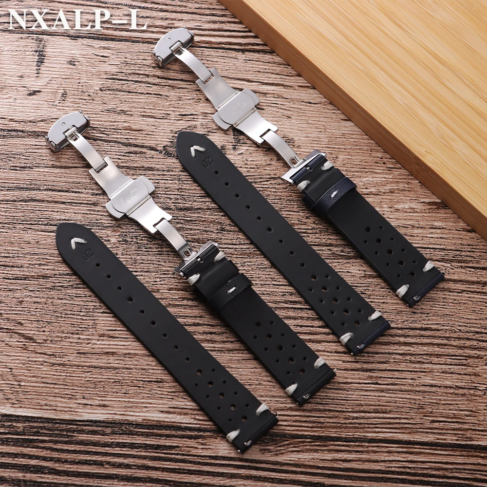 Sailcloth حزام تنفس الجلود حزام (استيك) ساعة 18 مللي متر 20 مللي متر 22 مللي متر ل أوميغا ل سايكو الأشرطة فراشة مشبك سوار الإفراج السريع