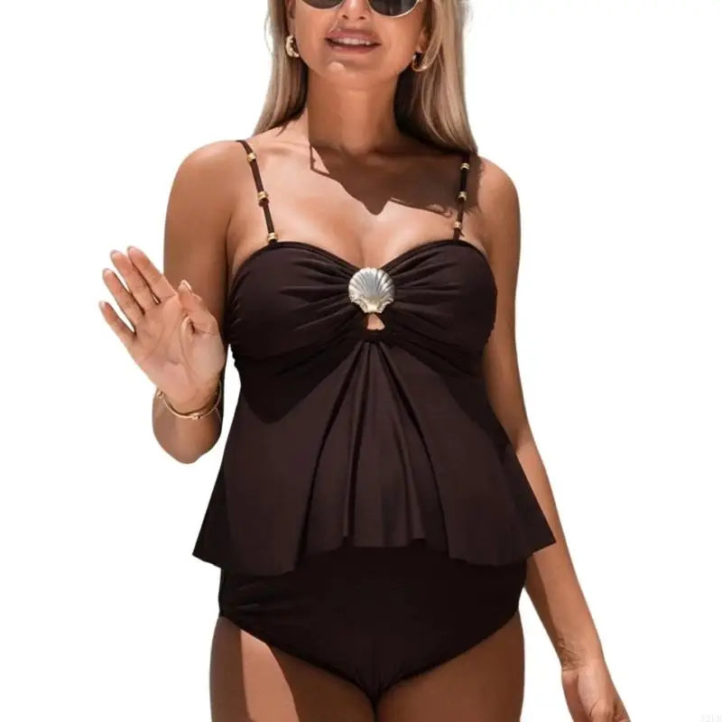 Damen-Badeanzug, hohe Taille, stützendes geteiltes Badeoberteil, Badehose für schwangere Damen, Badeoutfit aus dehnbarem Stoff – Detail 2