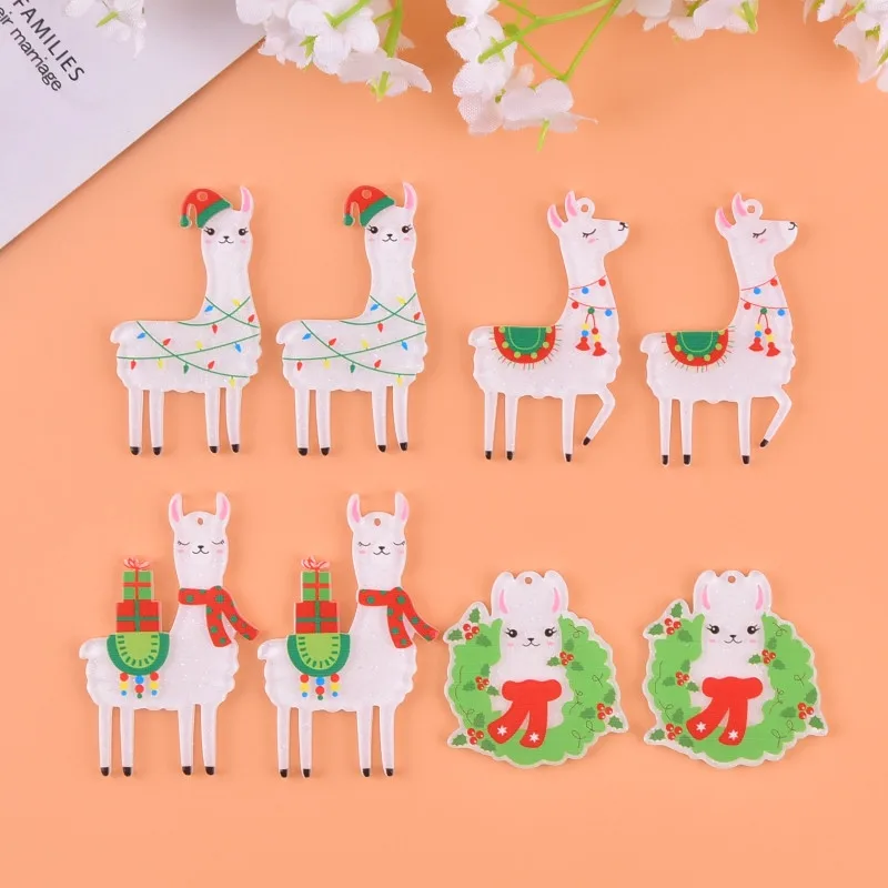 Mix 10pcs/pack Christmas Alpaca Acrylic Charms for Earring Necklace Jewelry DIY Making