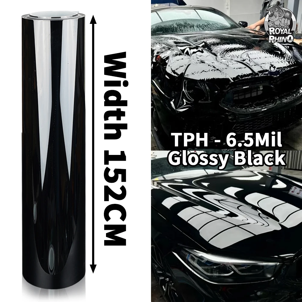 

152cm Width TPH 6.5Mil Glossy Black Wrap Car Stickers Roof Hood Door PPF Paint Protection Film DIY Shiny Black Wrap for Vehicle