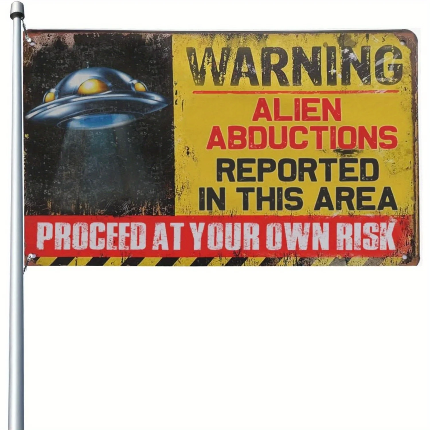 Alien Abductions Warning Flag Durable Polyester Banner for Man Cave Dorm Outdoor Party