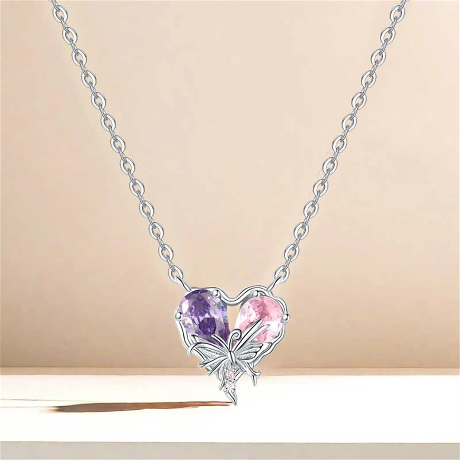 Orstarry 925 Sterling Silver Butterfly Gradient Love Necklace Pendant  Women Birthday Wedding Anniversary Gifts Original Jewelry