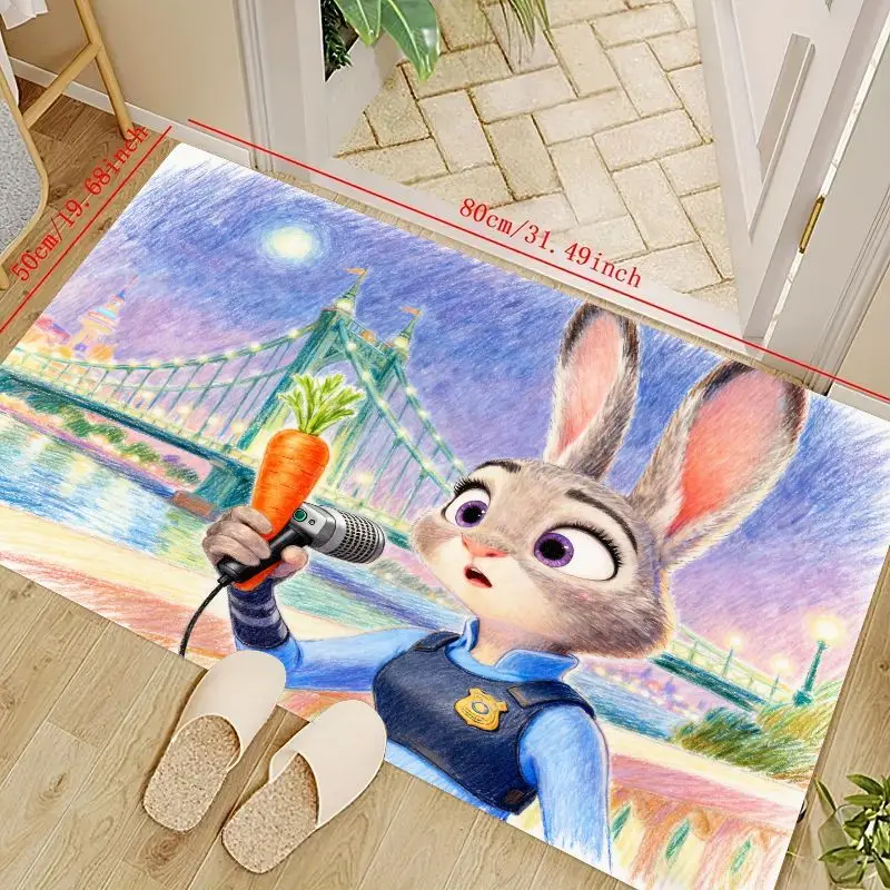 

1PC Zootopia Judy Hopps Police Officer Cartoon Rabbit Floor Mat, Holding Carrot Microphone Anime Area Rug for Living Room Bedroo