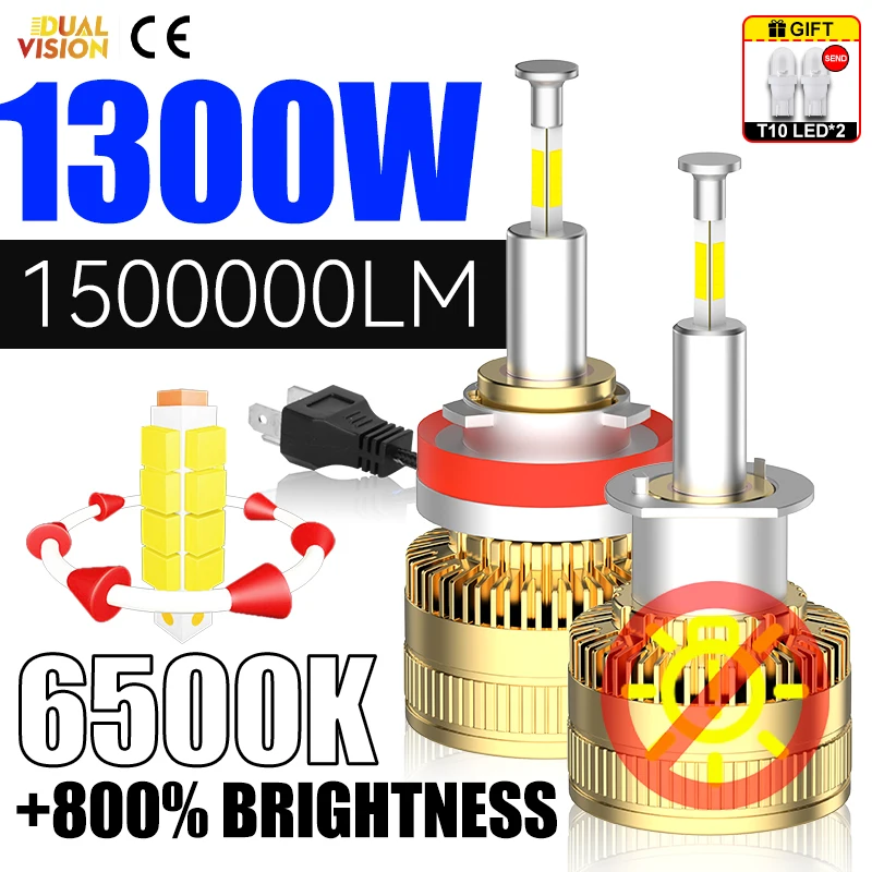 

6500K H1 H7 H11 LED 360 ЧИПЫ 3D CSP H8 9005 HB3 9006 HB4 9012 HIR2 H9 1300 Вт 1500000 LM светодиодные фары Canbus автомобильные для линз