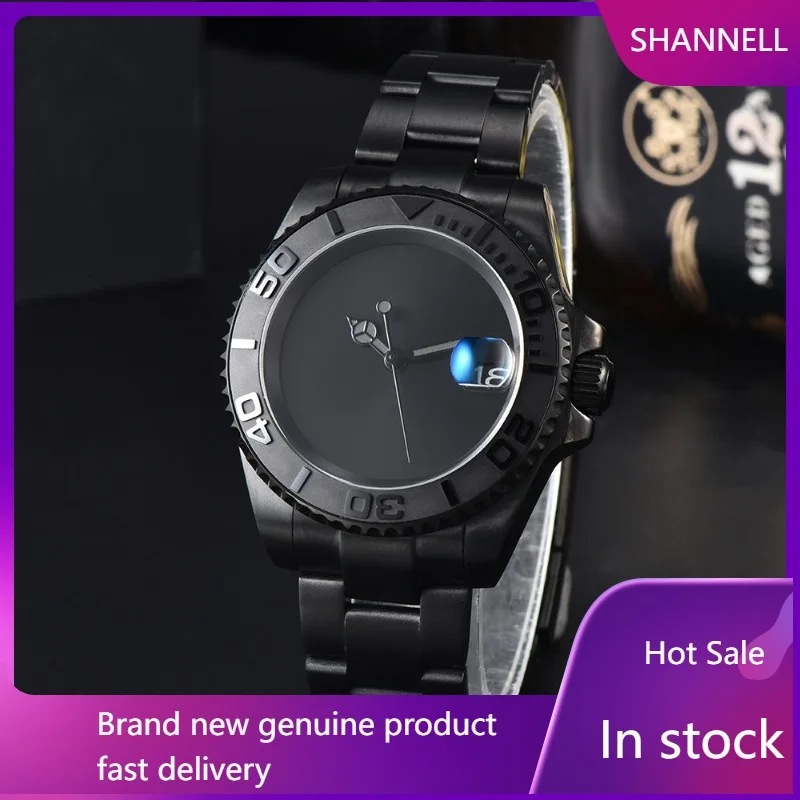 

40.5mm black face wordless single calendar steel strip men's watch with NH35 mechanical movement sapphire mirror