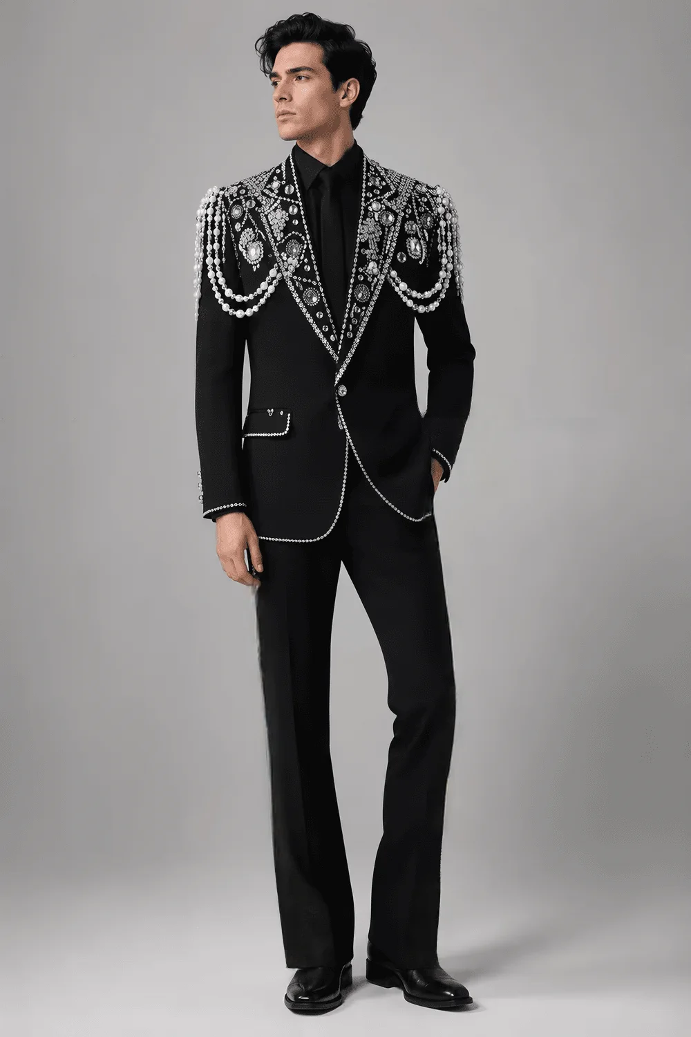 2PC Men's Special Event Wear, Proms Black Single Breasted Suit, Wedding Groom Tuxedo Suit