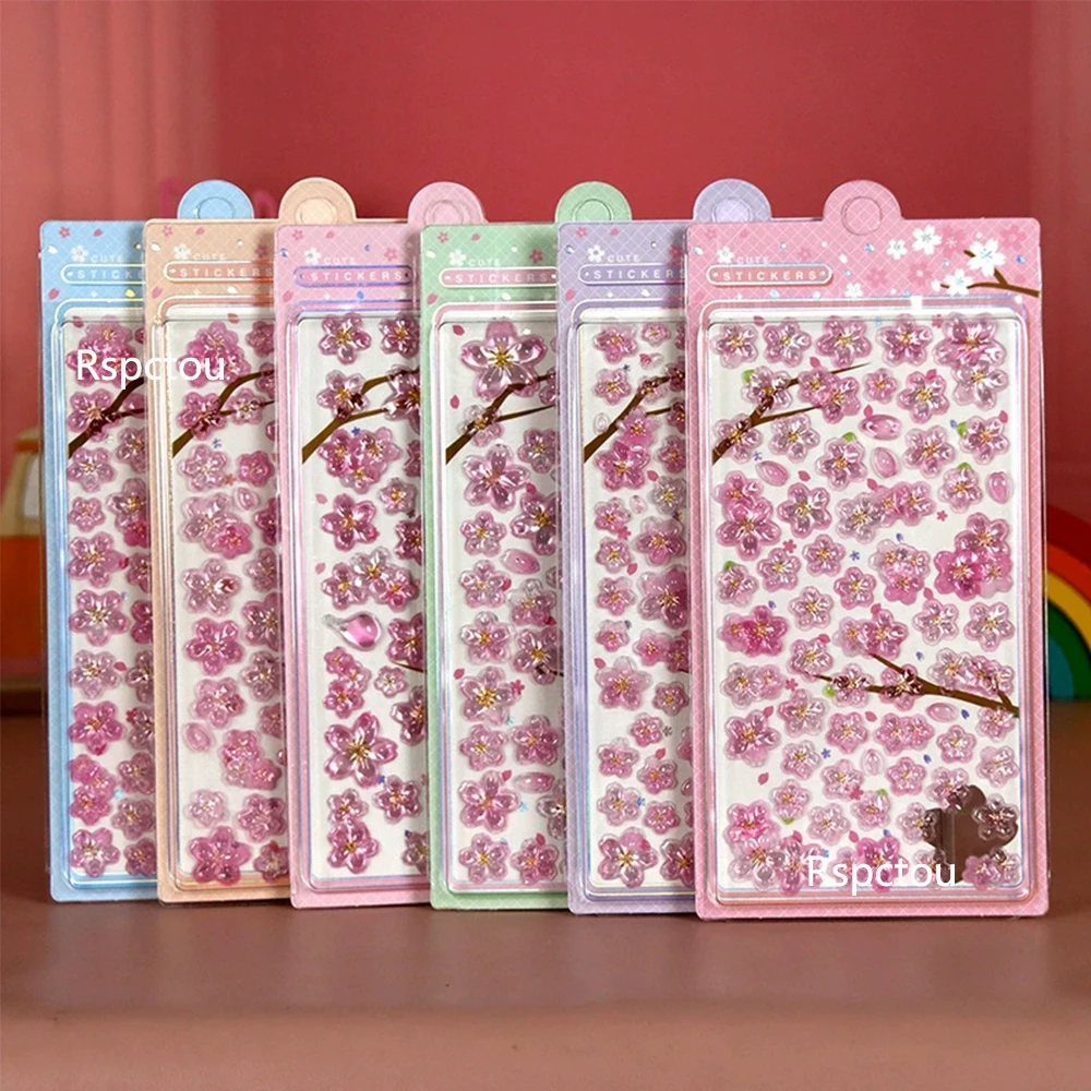 

1/6pcs Kawaii Japan Style Sakura Relief Stickers Cute Aesthetic Handmade DIY Laptop Decal Waterproof Decoration Sticker Toy GIft
