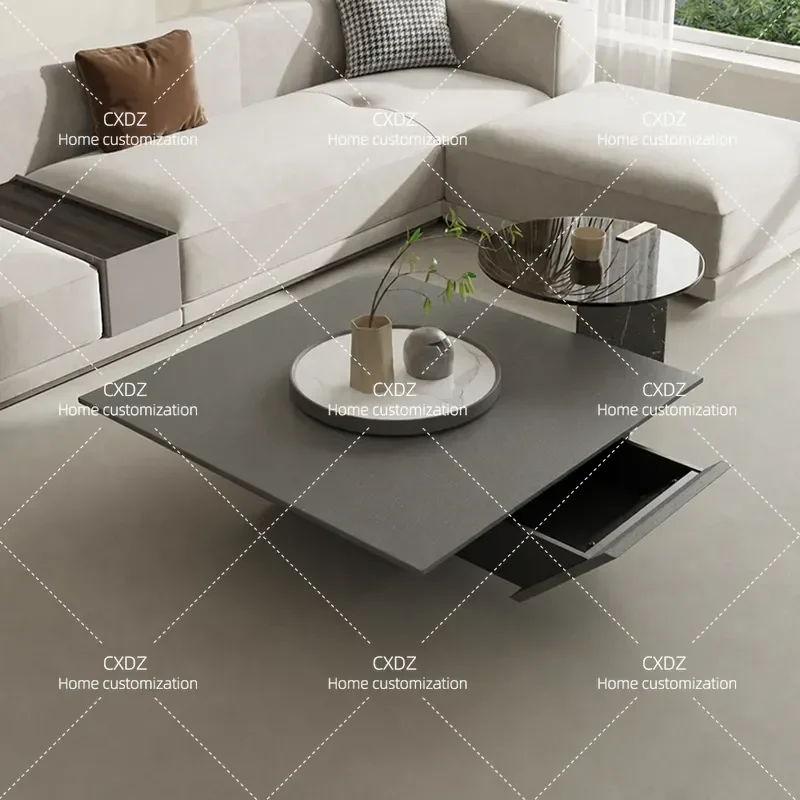 Light Luxury Inverted Triangular Coffee Table Set Minimalist Square Edge Rock Slab Living Room Household Furniture