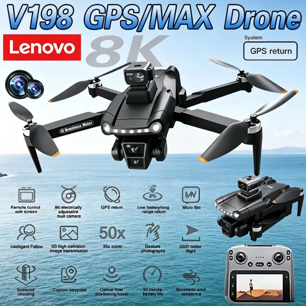 

Lenovo V198GPS Drone 4K Profesional FPV Brushless Laser obstacle avoidance Aerial Optical Foldable Quadcopter Mini 8K Dron