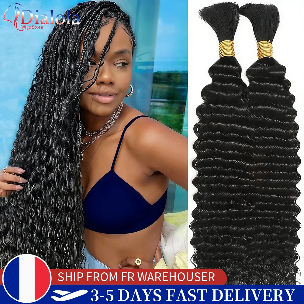 Dialola Cheveux humains à tresser pour tresses bohèmes, lots de mèches ondulées profondes, cheveux bohèmes pour tressage, cheveux humains vierges bouclés à tresser # 1B