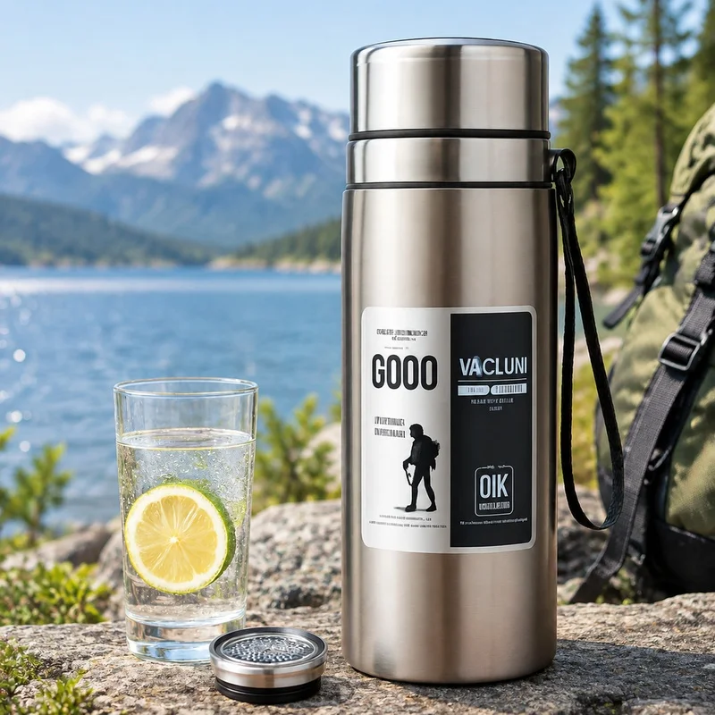 800/1000ml Stainless Steel Sports Water Bottle, Leakproof Vacuum Insulated Flask with Carry Handle, High Capacity