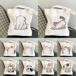 Lady Designer Tote Bags Sumi Black Cat Printed Foldable Eco Handbag Shopping Office Reusable Casual Shoulder Bag Supermarket Bag