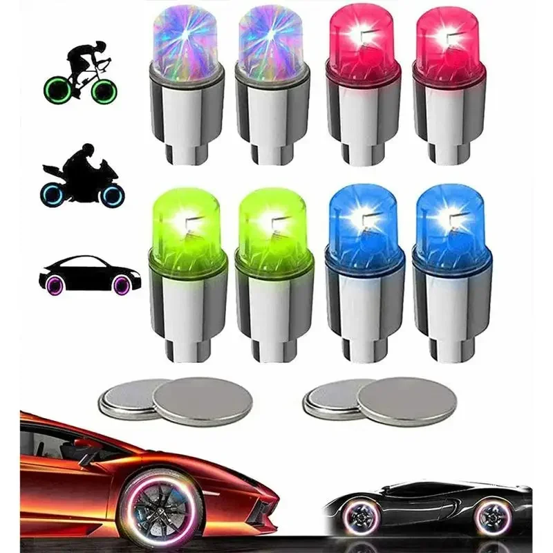 1/4pcs Valve stem cover, bicycle, motorcycle accessories, car wheels, tires, LED lights, color equipment, valve lights