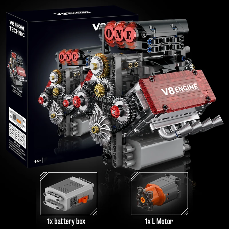Ziegel V8 Motor Motorisierte Simulation Modell Elektrisch Antrieb Bausteine Technische Auto Teile Kreative Spielzeug Geschenke Jungen Erwachsene