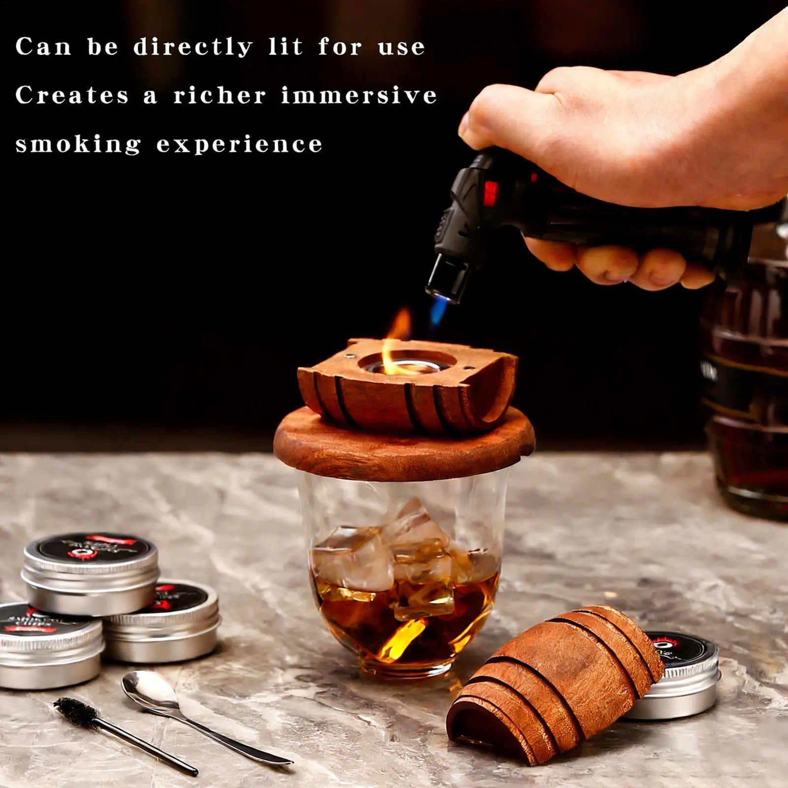 Whiskey Smoker Wooden Spirits Infuser Bar Tool Whiskey Cocktail Smoker for Men Dad Husband Father Boyfriend Him Family Friends