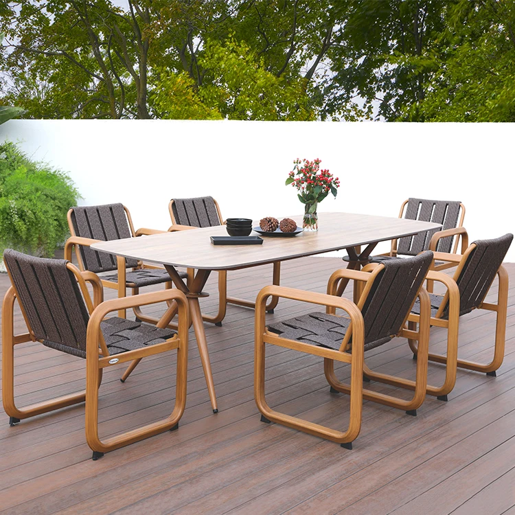 

Популярный современный дизайн, набор для террасы в скандинавском отеле, роскошная мебель для патио, садовый стол и стул для ресторана