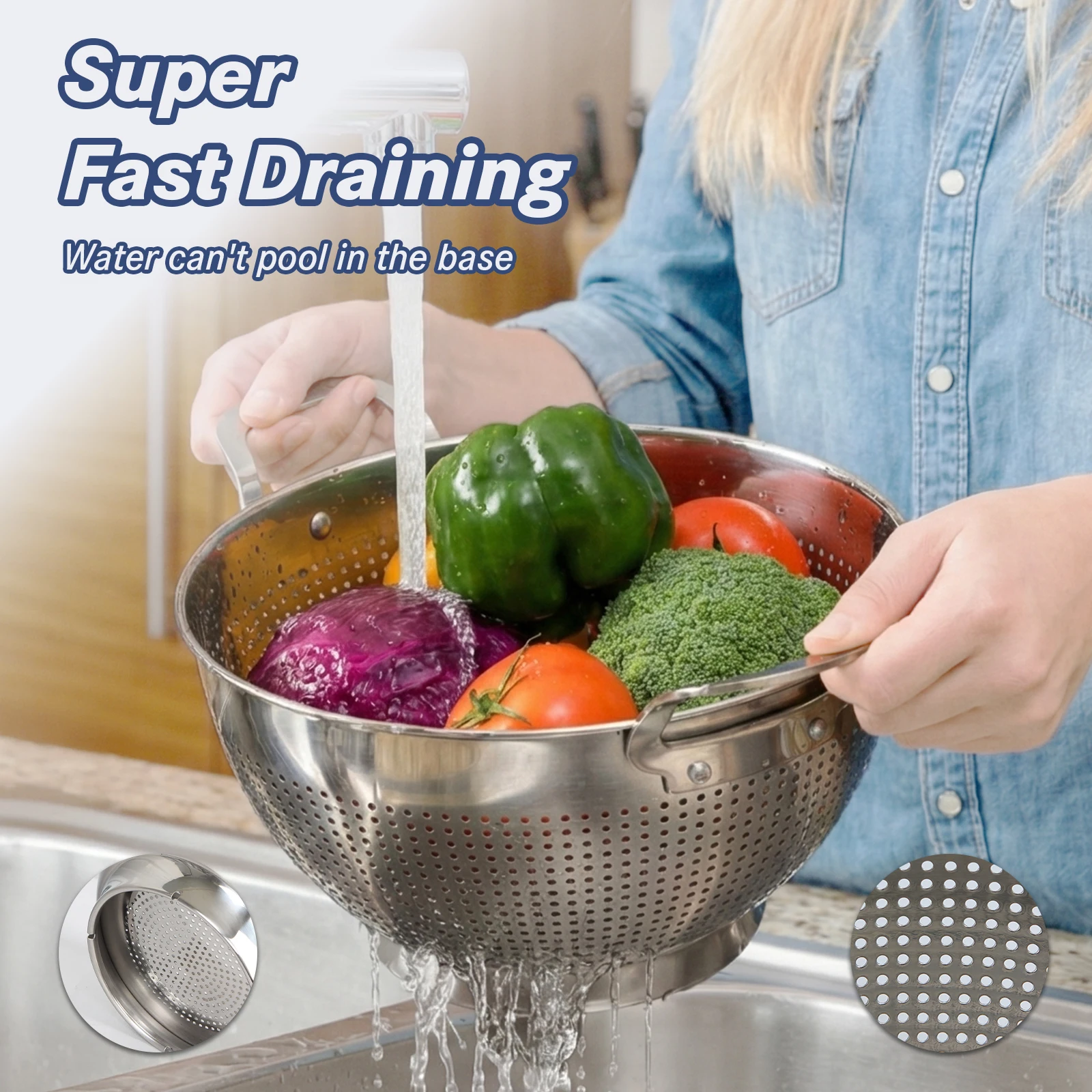 

tastyWay Kitchen Colander Bowl Multipurpose Large Capacity Stainless Steel Vegetable Fruit Strainer Washing Basket for Home