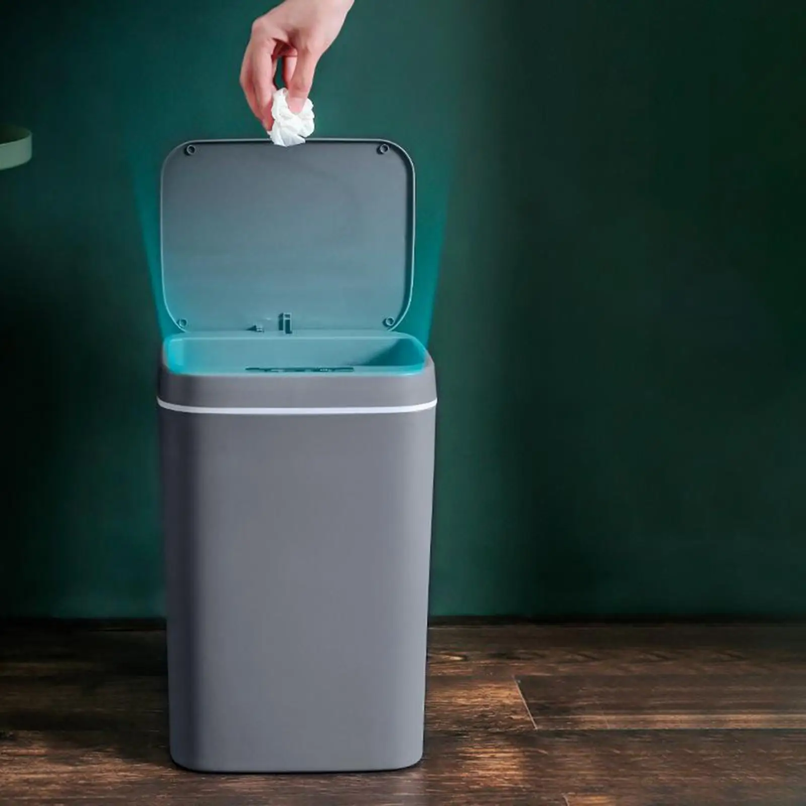 Picture 6: Indoor Automatic Sensor Trash Can with Lid Silent Motor Plastic Bin Smart Garbage Container for Living Spaces