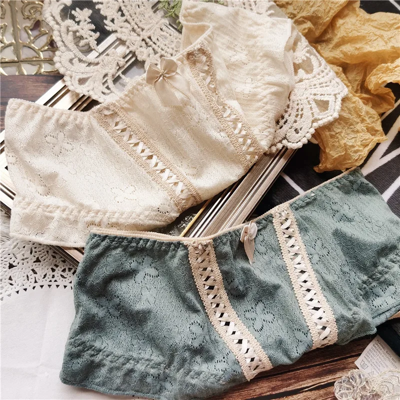 Vintage Sen Style Court Sexy Lace-up Hollow-out Ruffle Low Waist Cute Female Underwear Women Panties Lingerie Underwear New