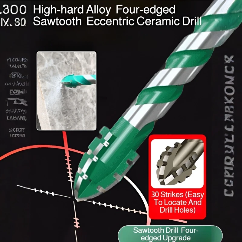 

4 Edged Serrated Drill Head Multi-Purpose Ultrahigh Hardness Drilling Electric Drill Head for Tile Concrete Brick Drilling Tools