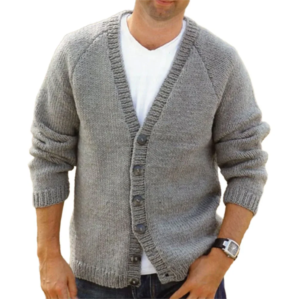 

Mens Autumn Winter Solid V Neck Buttoned Knitted Cardigan Fashion Casual Sweater Solid Color Causal Top