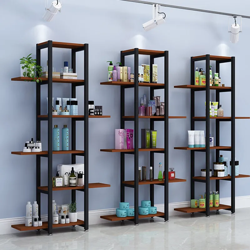 Freestanding Slim Gap Display Rack Multi-tier Corner Storage Shelf Showcase for Barbershop Clothing Store, Narrow Floor Shelving
