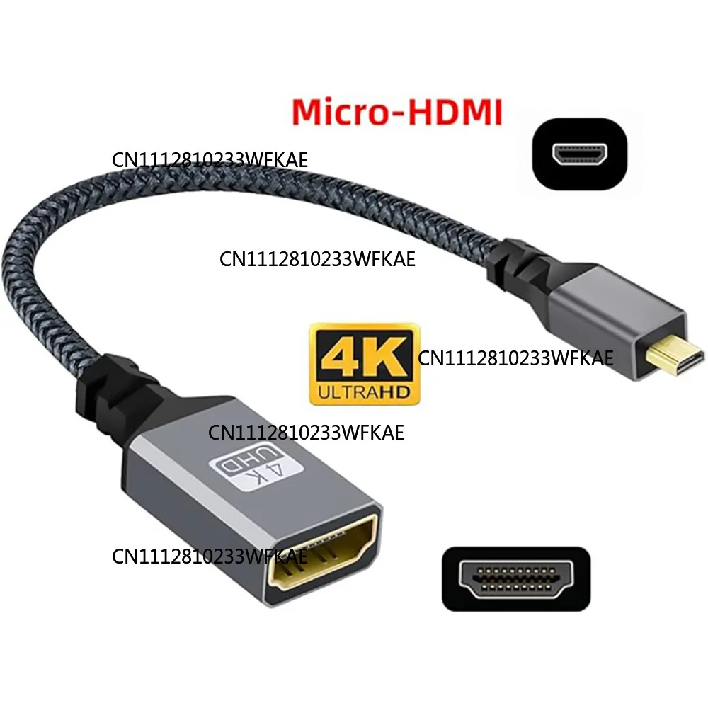 2PCS Micro HDMI to HDMI Adapter, Male to Female Cable HDMI 2.0 4K@60Hz HDR 3D Dolby 18Gbps High Speed, 20cm/7.87in Long