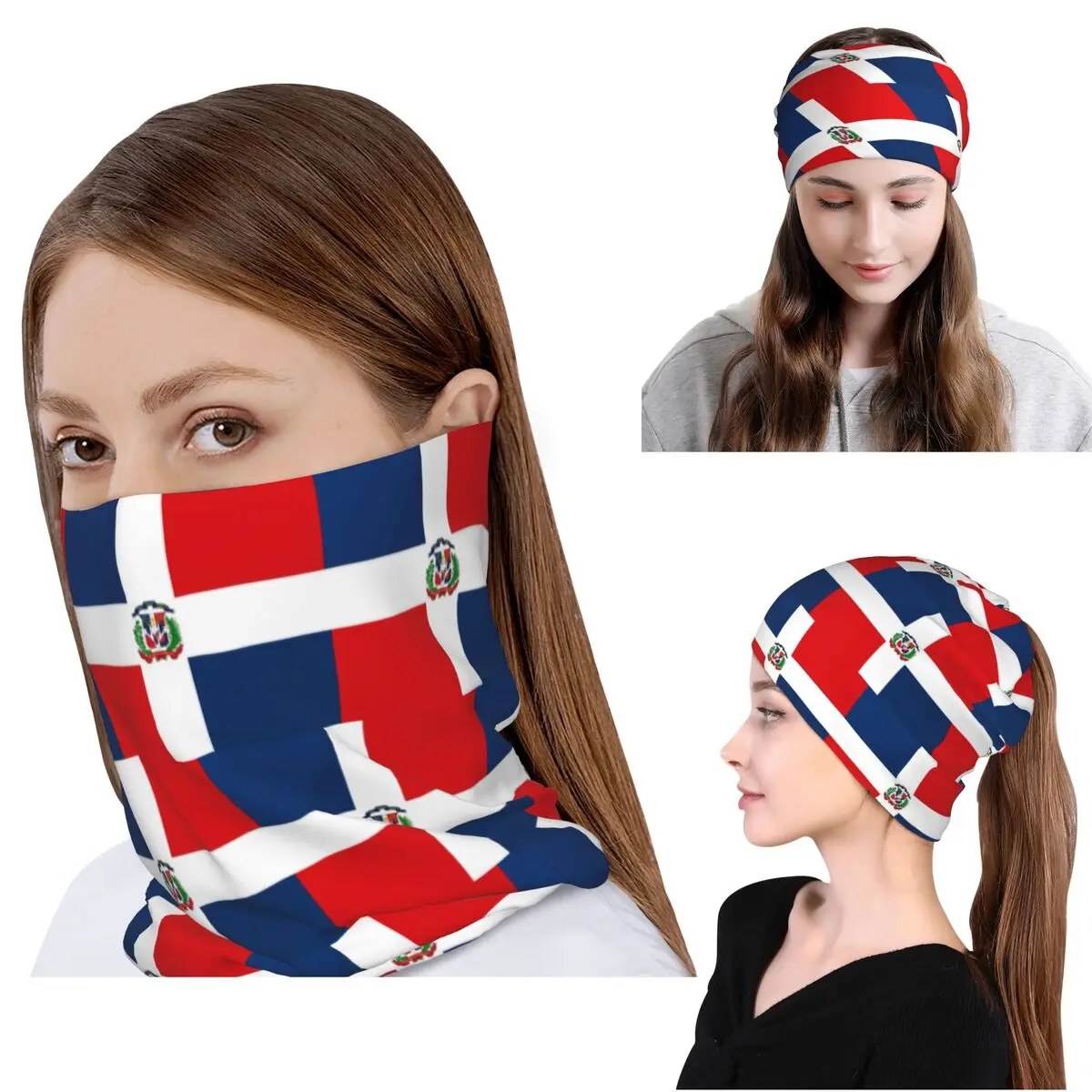 

Dominican Republic Flag Bandana Neck Gaiter Wrap Scarf Multi-use Cycling Scarf Beanies Hat for Men Women Adult Breathable