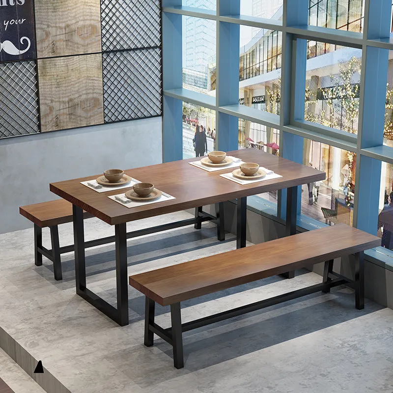 

Retro industrial style restaurant bar barbecue shop solid wood dining table and chair combination commercial rectangular milk