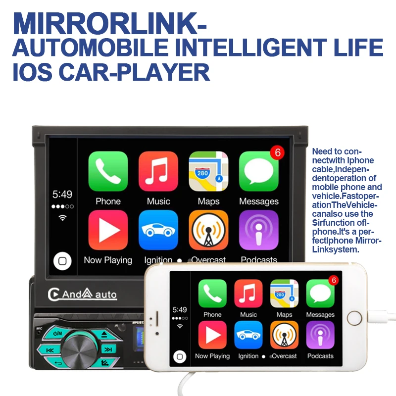 1Pcs 18.8*16*5cm 7‑Inch Telescopic Screen Car MP5 Player FIT FOR All 12V DC Vehicles Wince System Carplay Stereo
