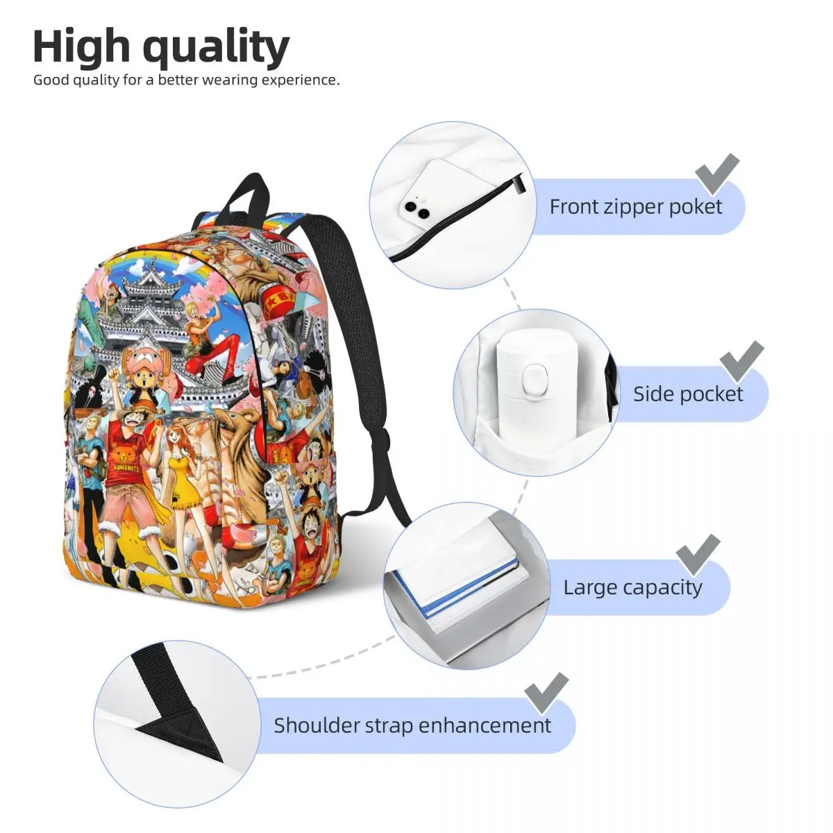 Storage Bag Manga Luffy Large Capacity One Piece Luffy High School Students Gift Versatile Schoolbag Travel