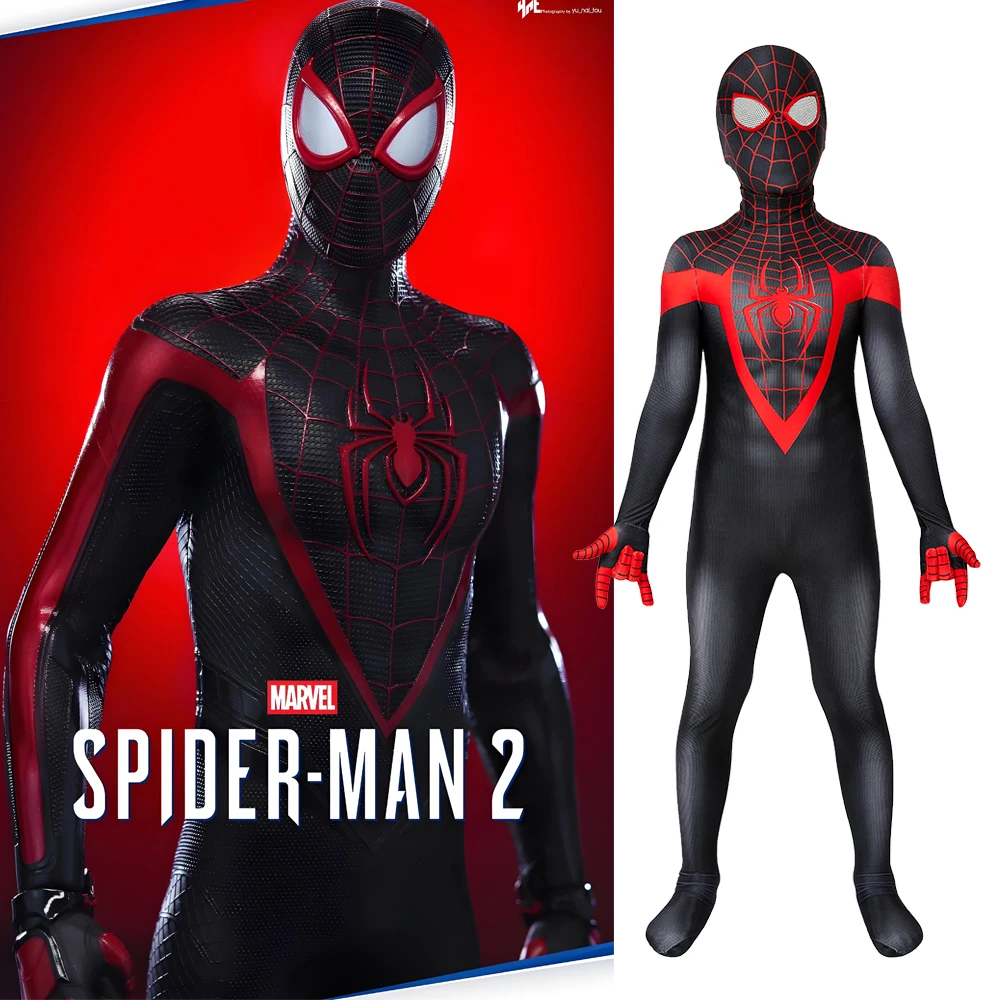 

Kids PS5 Spider Man Cosplay Miles Morales Superhero Costume 3D Printed Spandex Halloween Costume Jumpsuits Bodysuit for Children