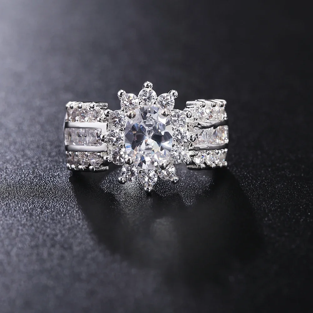 

New 925 Sterling Silver Rings For Women Crystal Heart Fashion Party Gifts Girl Student Luxury Charm Wedding Jewelry Moissanite