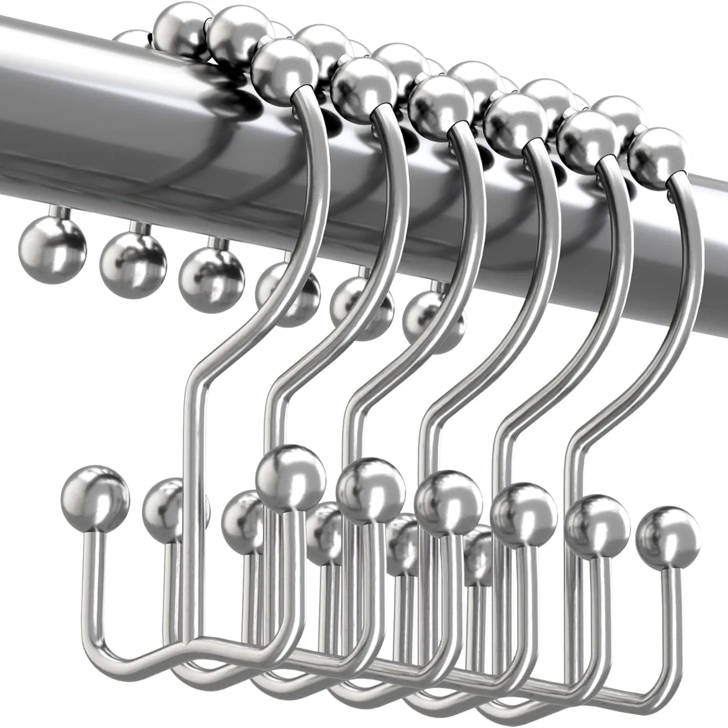 

6 шт. крючки для занавесок для душа, крючки для штор, 5 металлических подвесных колец с вращающимся шаром, аксессуары для бытовых карнизов для душа
