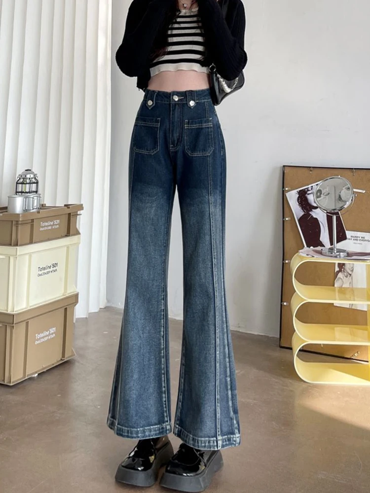 High Waist Micro Flared Jeans for Women's Spring Autumn Loose Wide Leg Denim Trousers 2024 New Versatile Cropped Pants