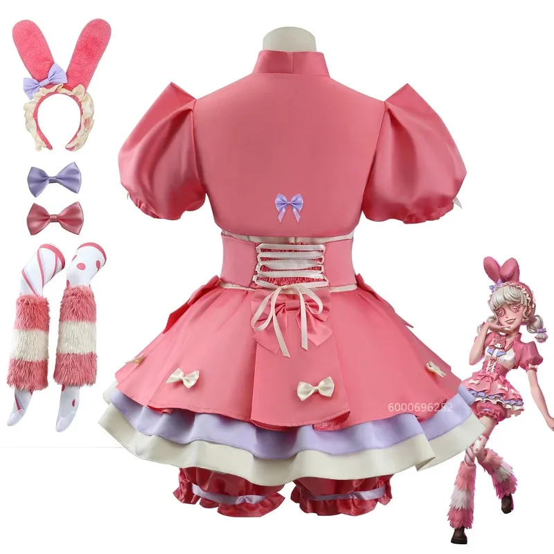 Identity V Lily Barrier Cheerleader Cosplay Costume Pink Dress Uniform with Wig for Anime Role Play Women Halloween Carnival