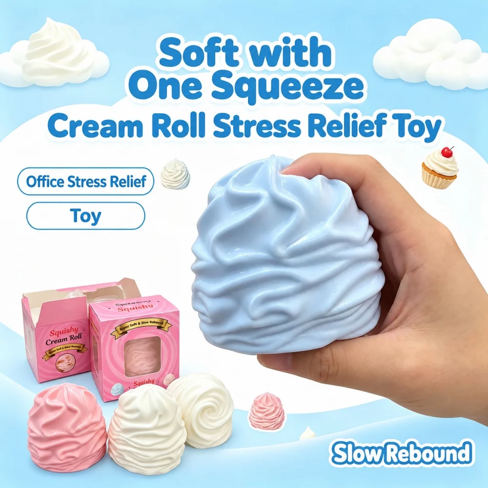 Squishy Cream Roll Slow Rising Squeeze Toy Soft Stress Relief Toy Dessert Shape Sensory Fidget Toy for Office Desk Home Relaxing