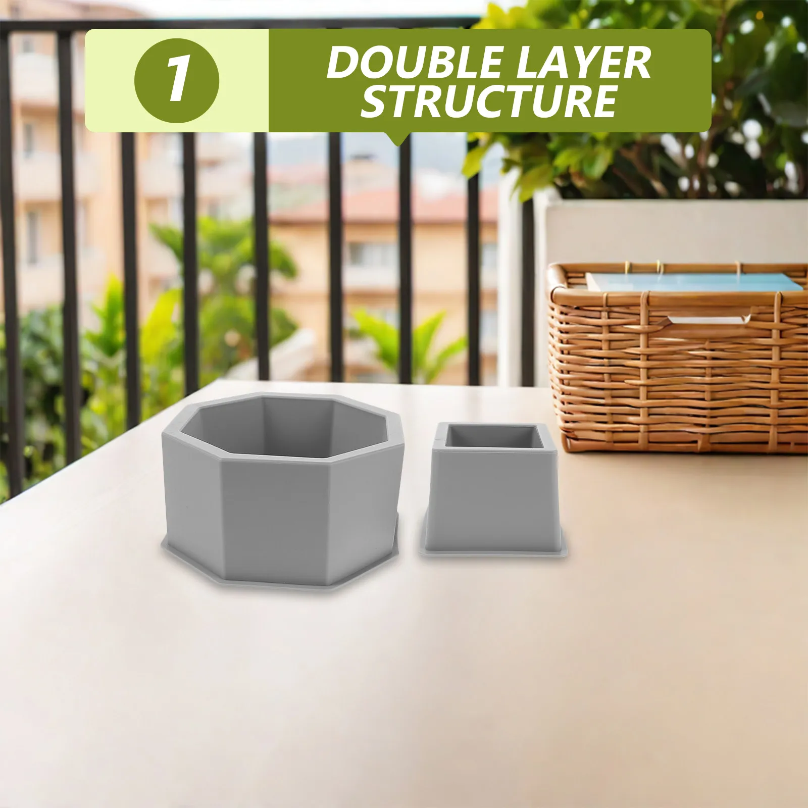 2Pcs Silicone Plant Pot Mold Dual Layer Cement Planter Mold for Precise Concrete Flowerpot Casting Modern Geometric DIY Garden