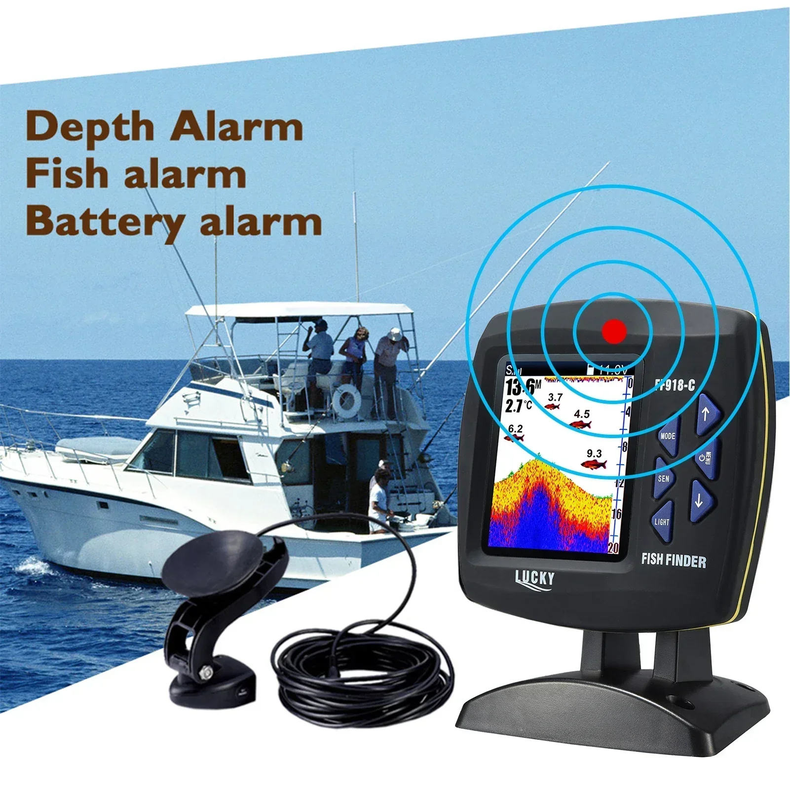 LUCKY F918-C180S Fish Finder Wired Underwater Fishing Camera Monitor Fish Locator 540ft Depth Sounder Fishfinder Fish Detector