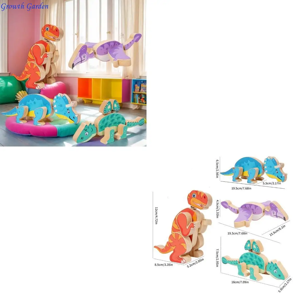

Take Apart Dinosaur Building Block Puzzle Set of 4 Wooden Puzzle Assembly Dinosaur Toy Enhances Toddler Creativity E65D