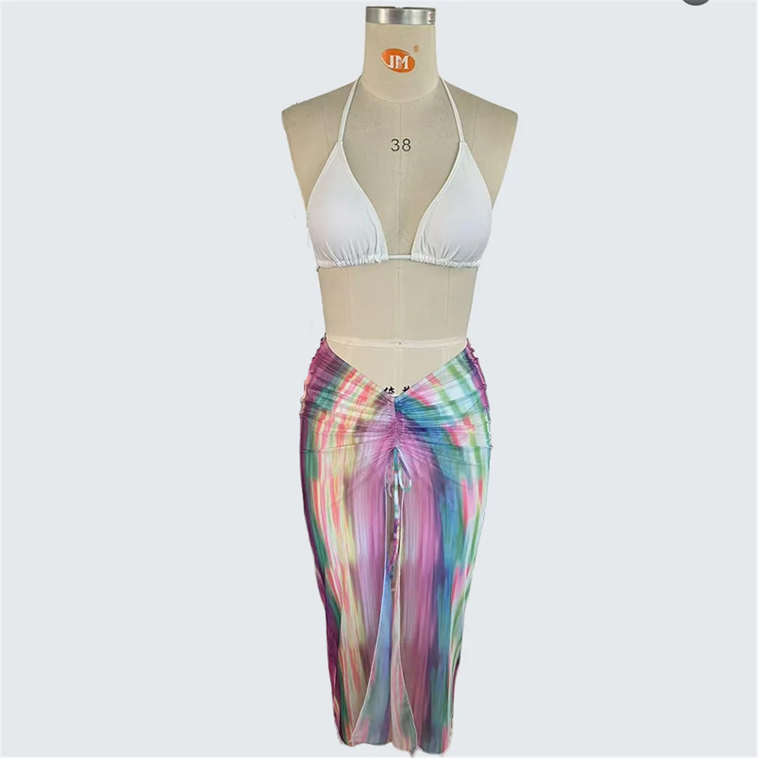 S - XXL, mit Rock, bedruckter Neckholder-Bikini, Damen-Badeanzug, dreiteiliges Bikini-Set, Damen-Badebekleidung, Badeanzug, Schwimmbekleidung V7536 – Detail 8