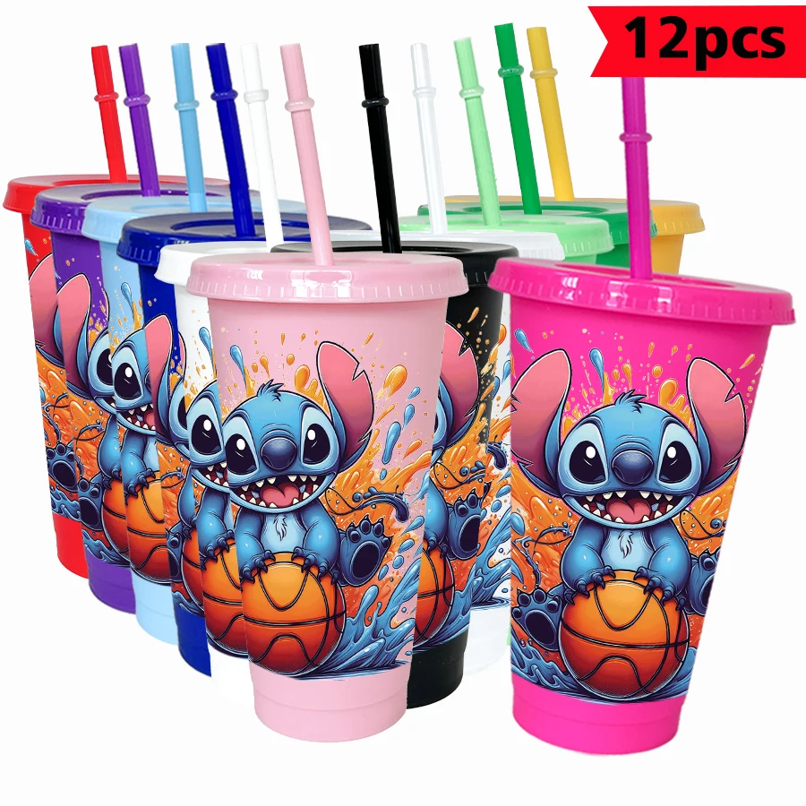 

12 шт./лот Disney Stitch Basketball 26 унций цветной пластиковый стакан для дня рождения, посуда для напитков, кружка для сока, кофе